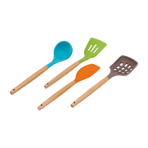 Set 4 ustensile pentru gatit lemn silicon multicolor 32 cm