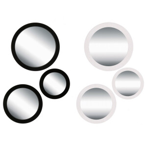 Set 6 oglinzi perete rama plastic alb negru 17,5 cm, 22,5 cm, 28 cm