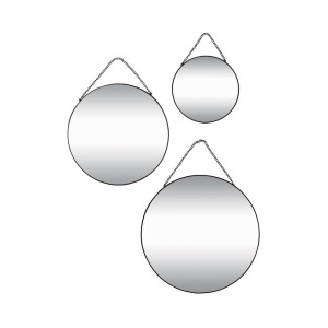 Set 3 oglinzi perete rama fier negru 20 cm, 30 cm, 35 cm