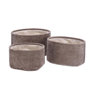 Set 3 cosuri depozitare textil maro 26 x 20,5 x 15,5,  30 x 22,5 x 17,5,  33 x 25 x 18,5 cm
