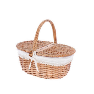 Cos depozitare lemn salcie maro textil crem 36,5 x 25 x 31 cm