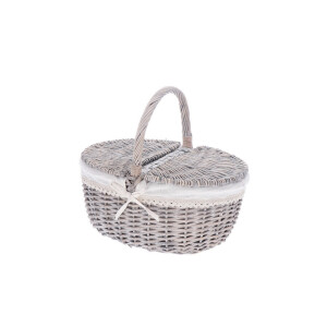 Cos depozitare lemn salcie gri textil crem 40,5 x 30 x 36 cm