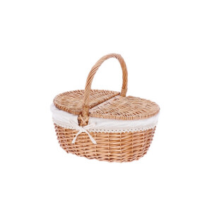 Cos depozitare lemn salcie maro textil crem 40,5 x 30 x 36 cm