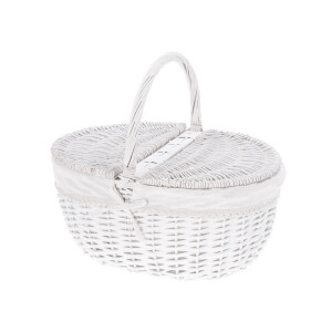 Cos depozitare lemn rachita alb textil crem 45 x 35 x 41 cm