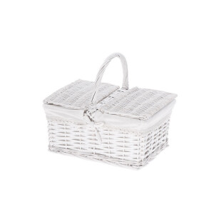 Cos depozitare lemn rachita textil alb 34 x 26 x 32 cm
