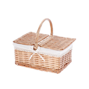 Cos depozitare lemn rachita maro textil alb 40 x 30 x 34 cm