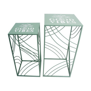 Set 2 suporturi flori fier verde alb 30 x 30 x 60, 35 x 35 x 70 cm