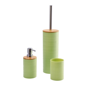 Set baie, dispenser sapun, suport periute dinti, perie toaleta, plastic verde bambus natur