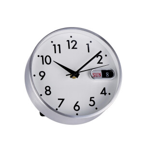 Ceas masa cu calendar aluminiu argintiu 17,5 cm