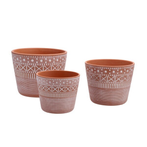 Set 3 ghivece flori teracota maro 13 x 11 cm, 16 x 13 cm, 19 x 15 cm