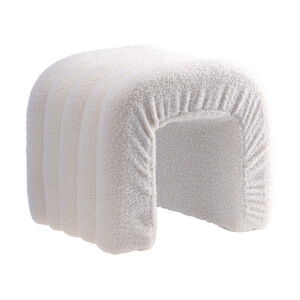 Taburet textil alb buclat 44 x 35 x 38 cm