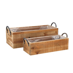 Set 2 ghivece flori lemn maro 40 x 16 x 11, 51 x 22 x 16 cm