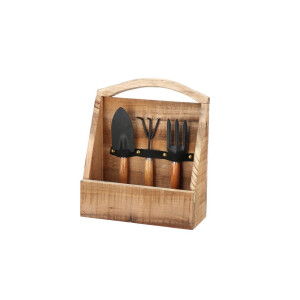 Set ustensile gradinarit in cutie lemn maro 28 x 12 x 28 cm
