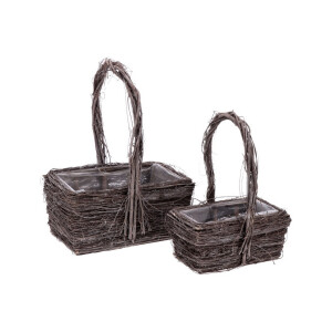 Set 2 ghivece flori lemn salcie maro 24,5 x 16 x 35, 31 x 24 x 37,5 cm