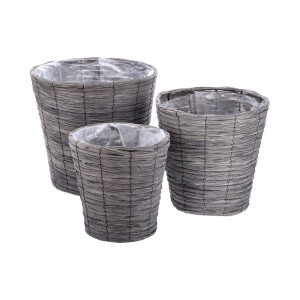 Set 3 ghivece flori lemn gri 31 x 32, 36 x 35, 41 x 38 cm