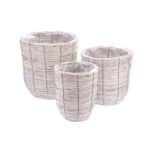 Set 3 ghivece flori lemn alb 27 x 34, 34 x 35, 40 x 41 cm