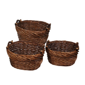Set 3 cosuri depozitare lemn rachita maro 34 x 24 x 19 cm, 40 x 31 x 21 cm, 46 x 36 x 23 cm