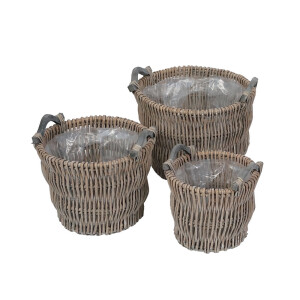 Set 3 ghivece flori lemn salcie maro taupe 23,5 x 19,5 cm, 29,5 x 22,5 cm, 35,5 x 25,5 cm