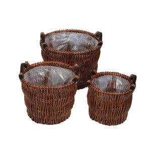 Set 3 ghivece flori lemn salcie maro 23,5 x 19,5 cm, 29,5 x 22,5 cm, 35,5 x 25,5 cm