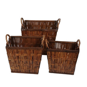 Set 3 cosuri depozitare lemn salcie maro 29 x 20 x 29 cm, 35 x 26 x 32 cm, 41 x 32 x 35 cm