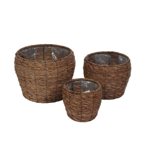 Set 3 ghivece flori fibre naturale maro IIII 18 x 17 cm, 25 x 21,5 cm, 30 x 26 cm