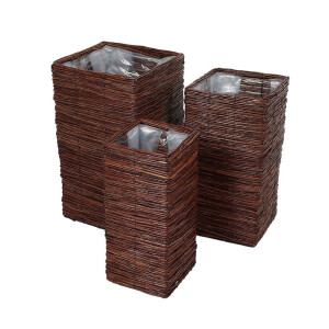 Set 3 ghivece flori fibre naturale maro 18 x 18 x 40 cm, 23 x 23 x 45 cm, 28 x 28 x 50 cm