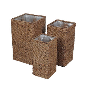 Set 3 ghivece flori fibre naturale maro IIII 18 x 18 x 40, 23 x 23 x 45, 28 x 28 x 50 cm