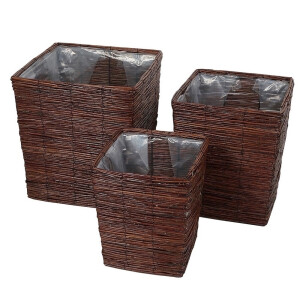 Set 3 ghivece flori fibre naturale maro 25 x 25 x 30, 31 x 31 x 37, 37 x 37 x 42 cm