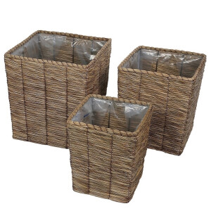 Set 3 ghivece flori fibre naturale maro II 25 x 25 x 30, 31 x 31 x 37, 37 x 37 x 42 cm