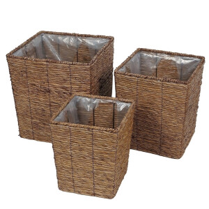 Set 3 ghivece flori fibre naturale maro IIII 25 x 25 x 30, 31 x 31 x 37, 37 x 37 x 42 cm