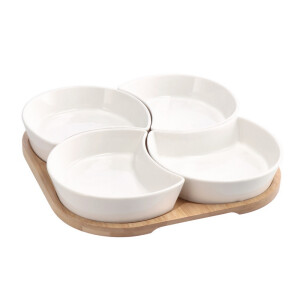 Platou servire 4 compartimente, ceramica bambus 26 x 26 cm
