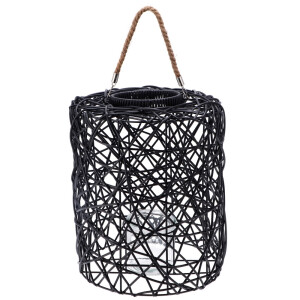 Felinar plastic negru cu pahar sticla 28 x 35 cm