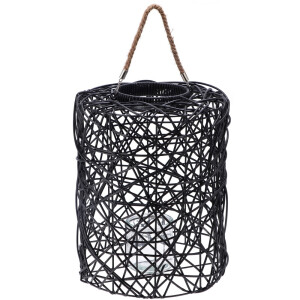 Felinar plastic negru cu pahar sticla  31 x 39 cm