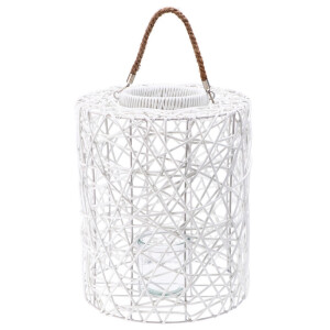 Felinar plastic alb cu pahar sticla  31 x 39 cm