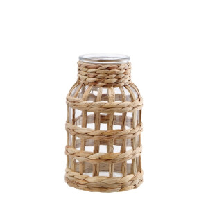 Vaza flori sticla fibre naturale natur 15,5 x 25 cm