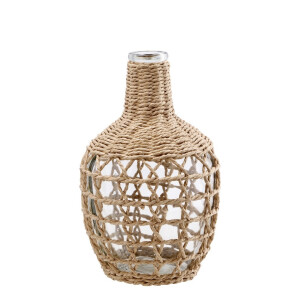 Vaza flori sticla fibre naturale natur  18 x 30 cm