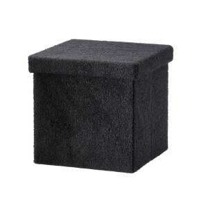 Taburet pliabil cu spatiu depozitare textil buclat negru 38 x 38 x 38 cm