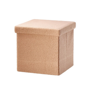 Taburet pliabil cu spatiu depozitare textil buclat maro 38 x 38 x 38 cm