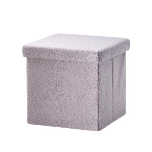 Taburet pliabil cu spatiu depozitare textil buclat gri 38 x 38 x 38 cm
