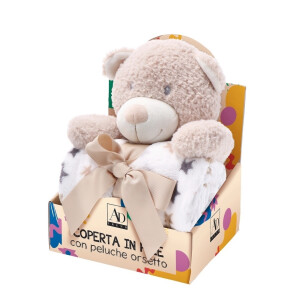 Set figurina Ursulet cu paturica textil multicolor 75 x 90 cm