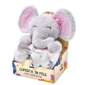 Set figurina Elefant cu paturica textil maro alb 75 x 90 cm