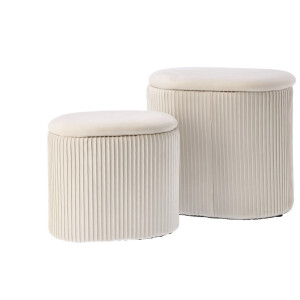 Set 2 tabureti catifea alba 33,5 x 23,5 x 31, 41 x 31 x 38 cm
