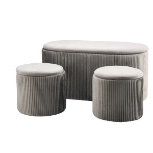 Set bancuta  2 tabureti catifea gri 32 x 30, 80 x 40 x 40 cm