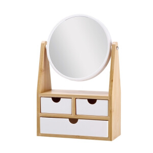 Caseta bijuterii cu oglinda bambus alb natur 19 x 8 x 31 cm