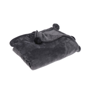 Patura flanel gri cu 8 ciucuri negri 130 x 160 cm