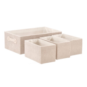 Set 4 cutii depozitare textil crem 23 x 12 x 12 cm, 40 x 25 x 14 cm