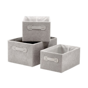 Set 3 cutii depozitare textil gri 29 x 19 x 14 cm, 32 x 22 x 16 cm, 35 x 25 x 18 cm