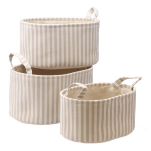 Set 3 cosuri depozitare textil alb maro  32 x 22 x 16, 35 x 25 x 18,  38 x 28 x 20 cm