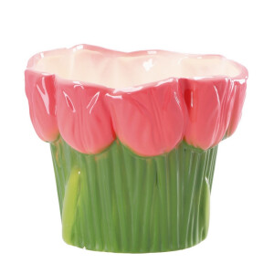 Vaza flori portelan verde roz Lalele 17 x 14,5 cm