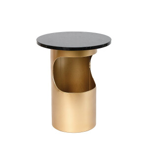 Masuta rotunda fier auriu marmura neagra 40 x 49 cm